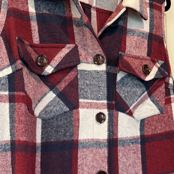 BloomChic Red and Blue Plaid Tunic Length Vest - Picture 3 of 6